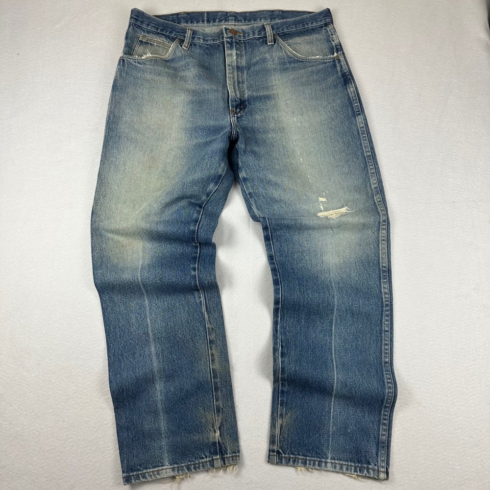 Vintage Rustler Faded Blue Denim Jeans 38x30 Distressed